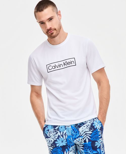 Calvin Klein Men's Logo Short-Sleeve Swim Rash Guard - White