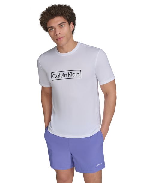 Calvin Klein Men's Logo Short-Sleeve Swim Rash Guard - White