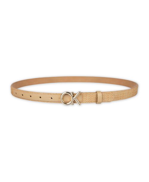 Calvin Klein Women's Two Pack Belt Set - Skinny Monogram Buckle Belt and Harness Buckle Belt Set - Cognac/Natural