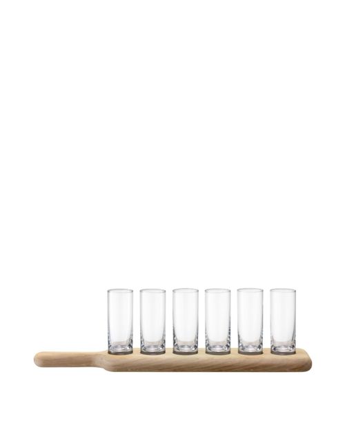 Lsa International Paddle Shot Set Oak Paddle Clear, 3.5oz - Clear glass and ash paddle