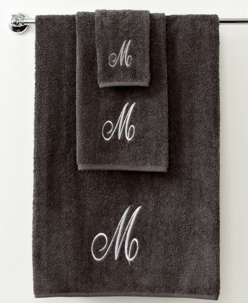 Avanti Monogram Initial Script Granite & Silver Bath Towel, 27" x 52" - O