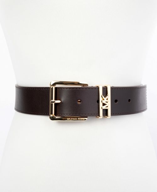 Michael Michael Kors Women's Genuine Leather Logo Belt - Chocolate