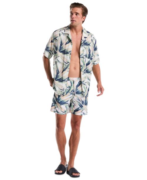 Original Penguin Men's Volley Succulent Print Elastic Waist Swim Trunk - Bright White