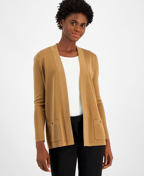 Anne Klein Petite Malibu Patch-Pocket Cardigan - Vicuna