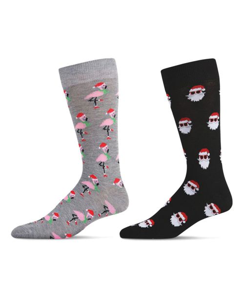 MeMoi Men's Christmas Holiday Pair Novelty Socks, Pack of 2 - Gray-Black
