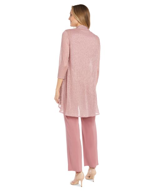 R & M Richards 3-Pc. Metallic Jacket, Necklace Top & Pants Set - Rose