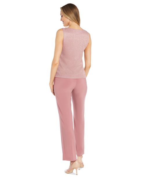 R & M Richards 3-Pc. Metallic Jacket, Necklace Top & Pants Set - Rose