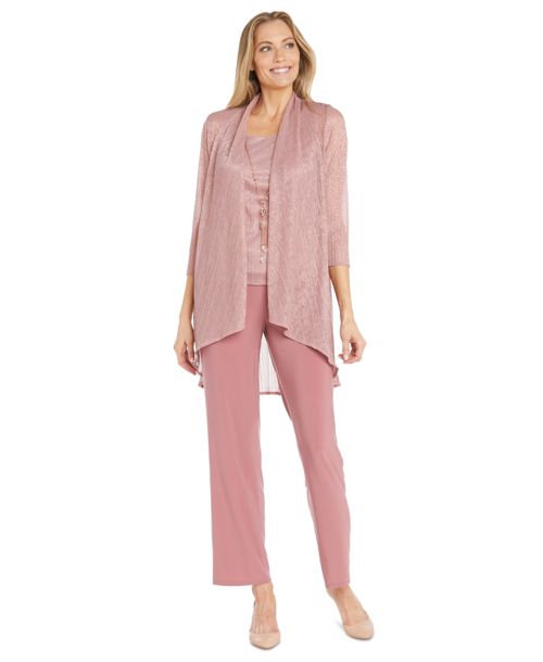 R & M Richards 3-Pc. Metallic Jacket, Necklace Top & Pants Set - Rose