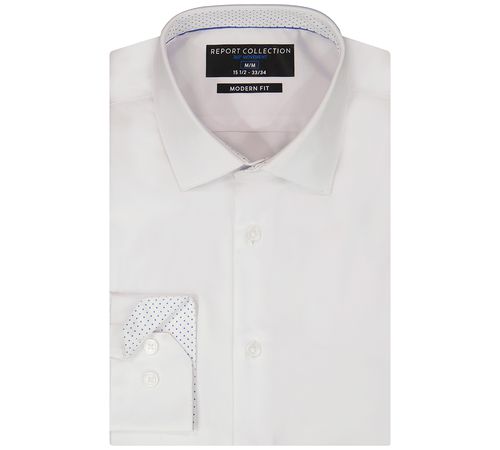 Report Collection Men's 4-Way Solid Woven Dress Shirt - White