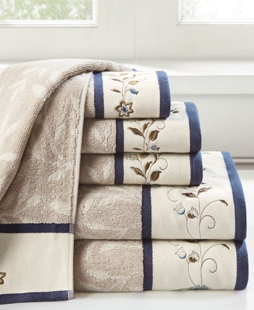 Madison Park Cotton 6-Pc. Embroidered Serene Jacquard Towel Set - Navy