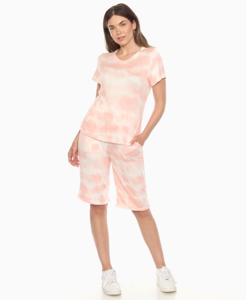 White Mark Women's Short Sleeve and Capri Lounge Set - Pink Tie Dye