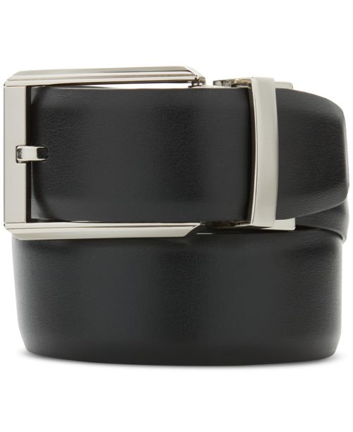 Perry Ellis Portfolio Men's Silver-Tone Reversible Belt - Black