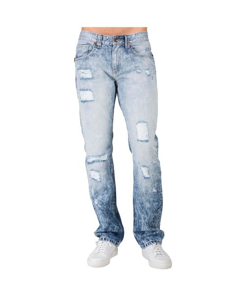 Level 7 Men's Slim Straight Leg Destroyed Mended Premium Denim Jeans - Blue horizon