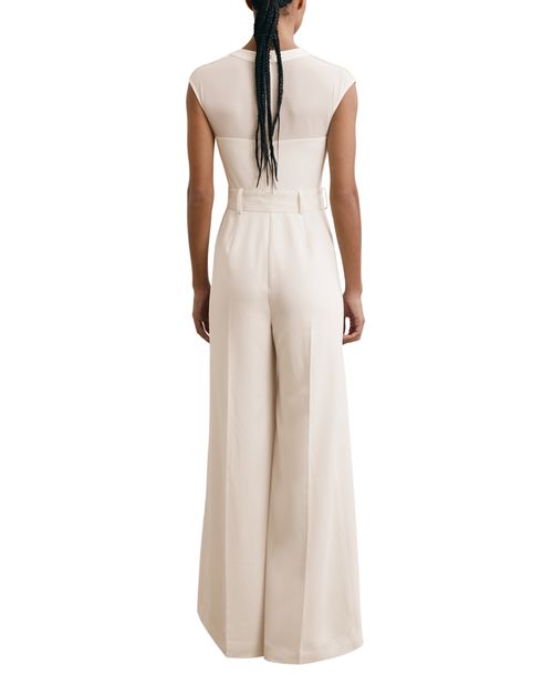 Reiss Women's Sheer-Panel Wide-Leg Belted Jumpsuit - Ivory