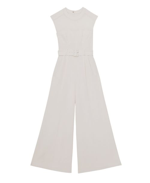 Reiss Women's Sheer-Panel Wide-Leg Belted Jumpsuit - Ivory