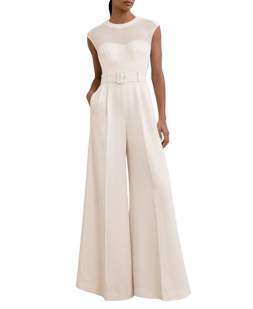 Reiss Women's Sheer-Panel Wide-Leg Belted Jumpsuit - Ivory
