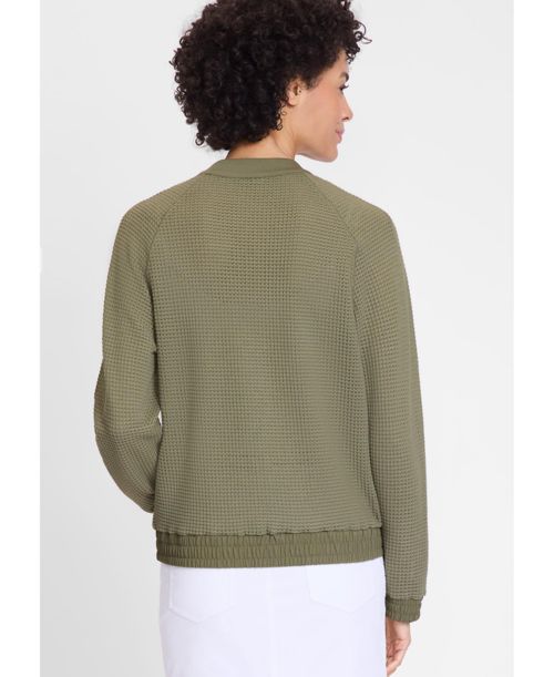 Olsen Women's Mixed Media Zip Front Bomber Jacket - Olive