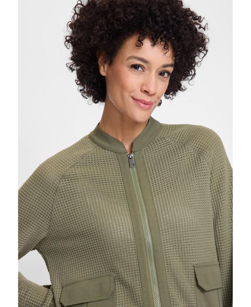 Olsen Women's Mixed Media Zip Front Bomber Jacket - Olive