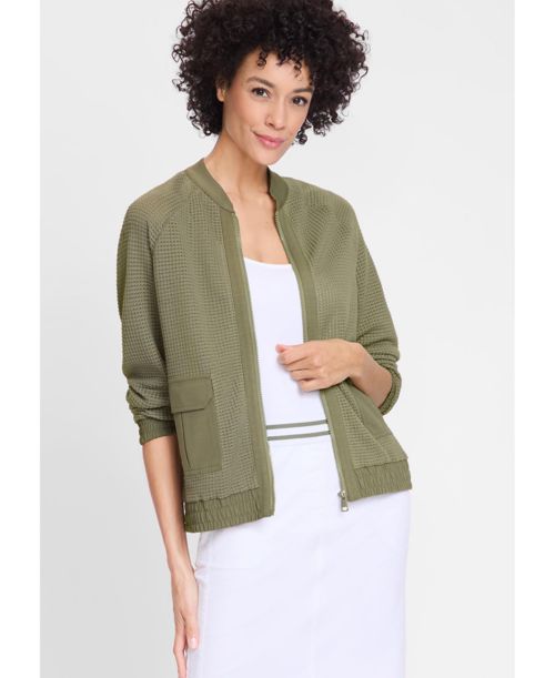 Olsen Women's Mixed Media Zip Front Bomber Jacket - Olive
