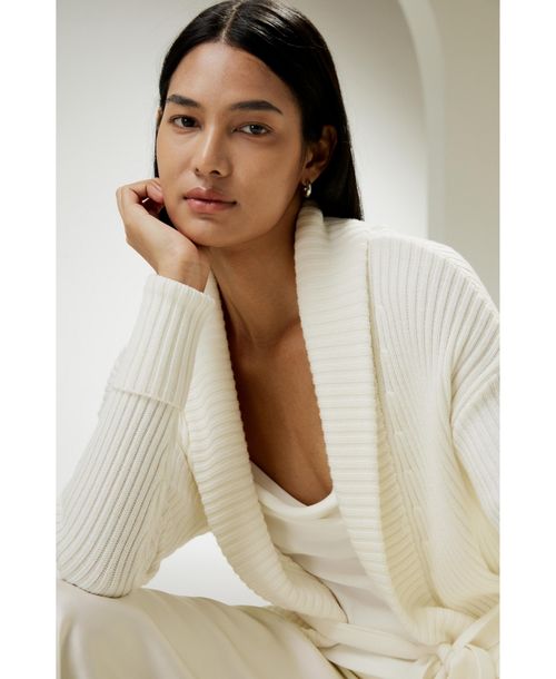 Lilysilk Women's Merino Wool Shawl Collar Cardigan - White