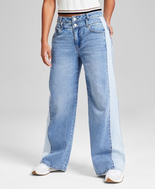 And Now This Women's Contrast-Denim Wide-Leg Jeans, Macy's Exclusive - Two-Tone Wash