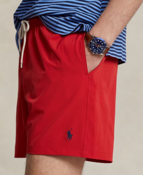 Polo Ralph Lauren Men's 5-3/4-Inch Traveler Classic Swim Trunks - Red