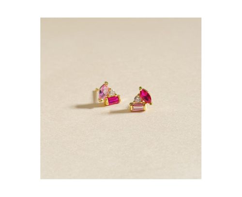 Sterling Silver Ruby and Pink Sapphire Celeste Stud Earrings - Gold