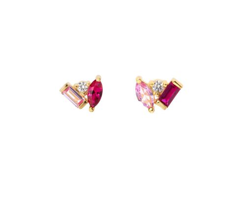 Sterling Silver Ruby and Pink Sapphire Celeste Stud Earrings - Gold