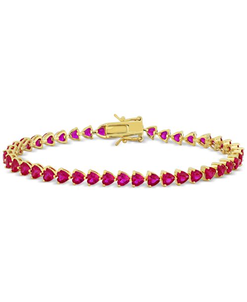 Lab-Grown Ruby Heart Shape Tennis Bracelet (12-1/3 ct. t.w.) in Yellow-Plated Sterling Silver - Ruby