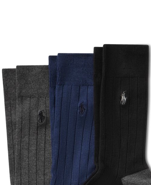 Polo Ralph Lauren Men's 3-Pk. Soft Touch Rib Dress Socks - Black/Blue/Charcoal