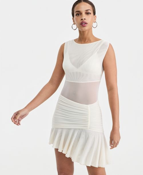 Bar Iii Women's Asymmetric Mesh Mini Dress, Macy's Exclusive - Eggnog