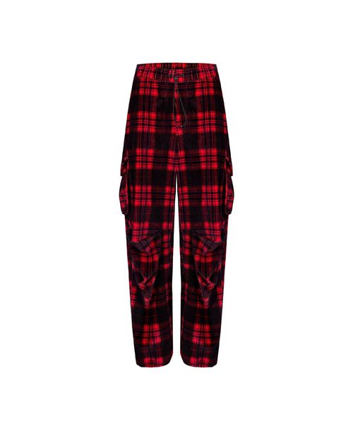 Pcfg Women's Cotton Plaid Cargo Pants - Red