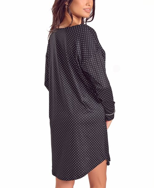 iCollection Women's Brushed Micro Stretch Knit Long-Sleeve Sleep Shirt - Black
