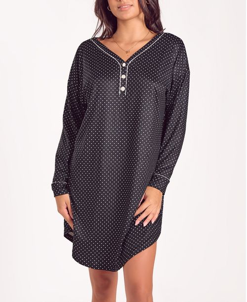 iCollection Women's Brushed Micro Stretch Knit Long-Sleeve Sleep Shirt - Black