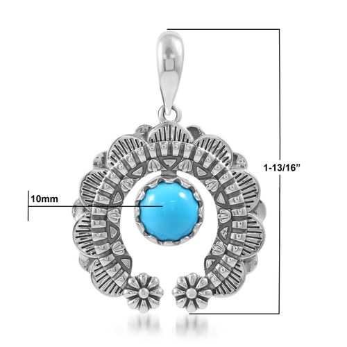American West Jewelry Sterling Silver Sleeping Beauty Turquoise Round Cut Naja Pendant Enhancer