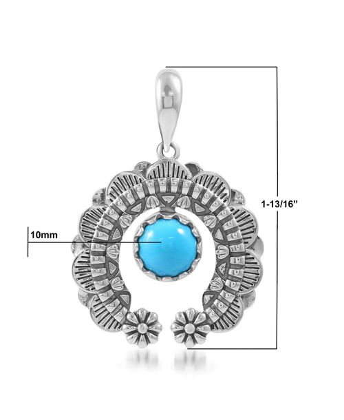 American West Jewelry Sterling Silver Sleeping Beauty Turquoise Round Cut Naja Pendant Enhancer