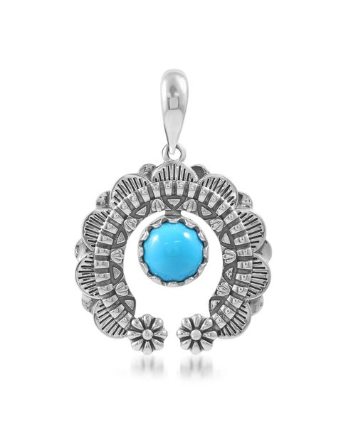 American West Jewelry Sterling Silver Sleeping Beauty Turquoise Round Cut Naja Pendant Enhancer