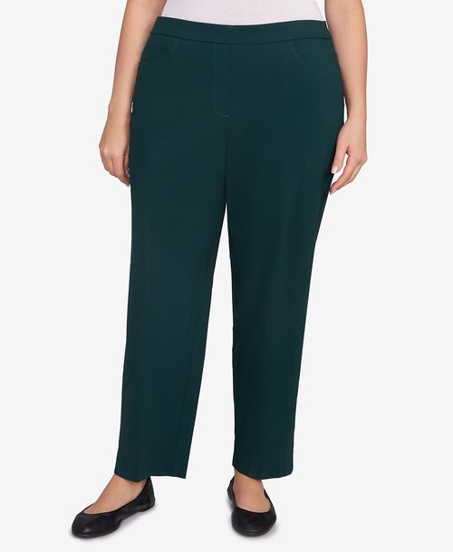 Alfred Dunner Plus Size Classic Allure Fitted Stretch Short Length Pants - Emerald
