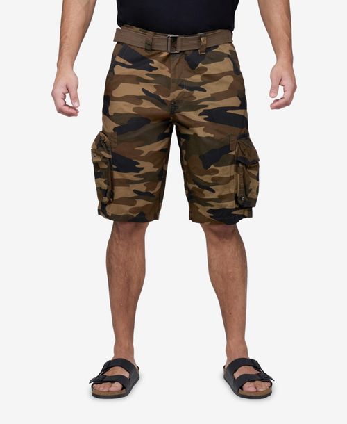 Men's Belted Double Pocket Cargo Shorts - Brown camo