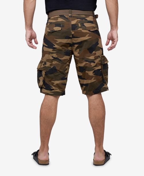 Men's Belted Double Pocket Cargo Shorts - Brown camo