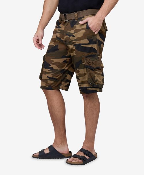 Men's Belted Double Pocket Cargo Shorts - Brown camo