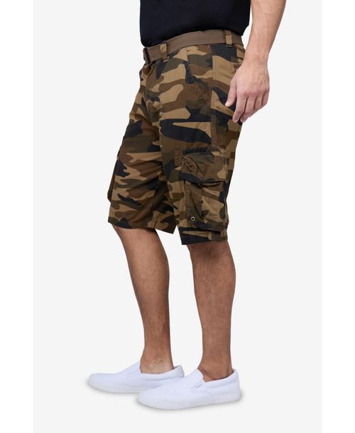 Men's Belted Double Pocket Cargo Shorts - Brown camo