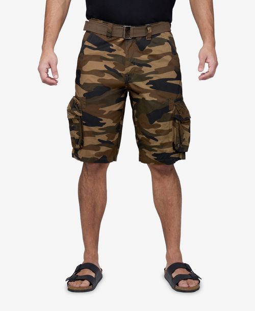 Men's Belted Double Pocket Cargo Shorts - Brown camo