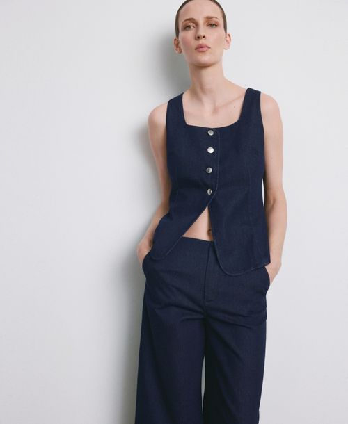 Mango Women's Wide Leg Mid-Rise Jeans - Open Blue