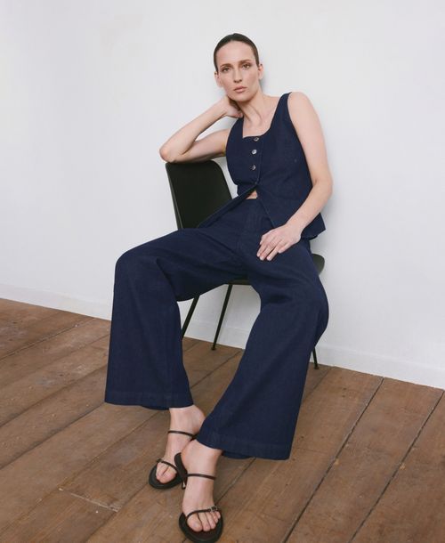 Mango Women's Wide Leg Mid-Rise Jeans - Open Blue