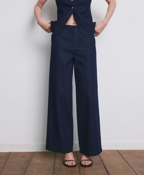 Mango Women's Wide Leg Mid-Rise Jeans - Open Blue