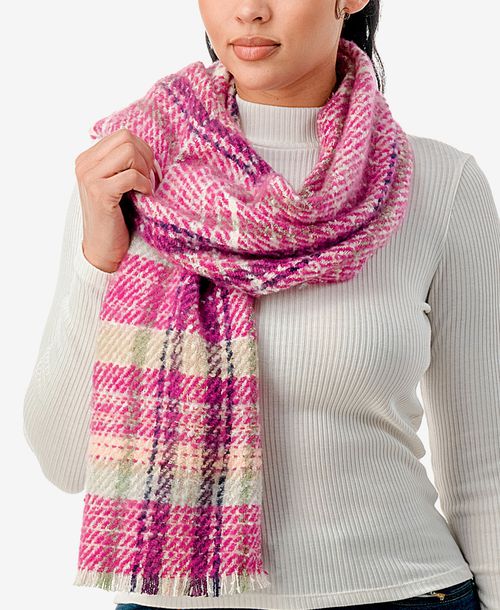 Marcus Adler Women's Ultra Cozy Fringed Plaid Scarf - Bright Pink