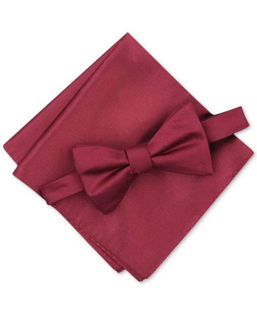 Alfani Men's Solid Texture Pocket Square and Bowtie, Created for Macy's - Burgundy