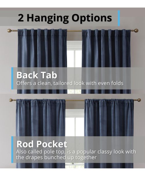 Hlc.me Lopez Velvet Premium Soft Light Filtering Back Tab Rod Pocket Window Treatment Curtain Drapery Panels for Bedroom & Living Room - Set of 2 Pane
