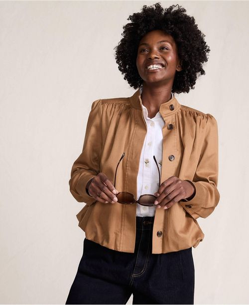 Lands' End Women's Drapey Twill Bubble Hem Jacket - Canyon camel